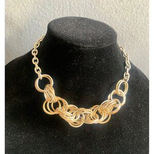 Chunky Statement Necklace Mixed Metal Twist Chain Design Silver & Gold-Tone 16"